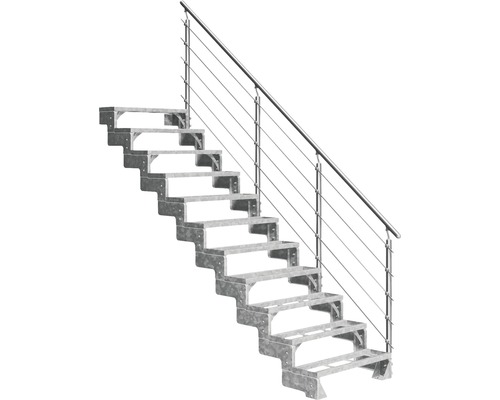 Scară de exterior laterală secundară Pertura Tallis 11 pași cu balustradă și mână curentă metalică Scară de exterior laterală secundară Pertura Tallis 11 pași cu balustradă și mână curentă metalică