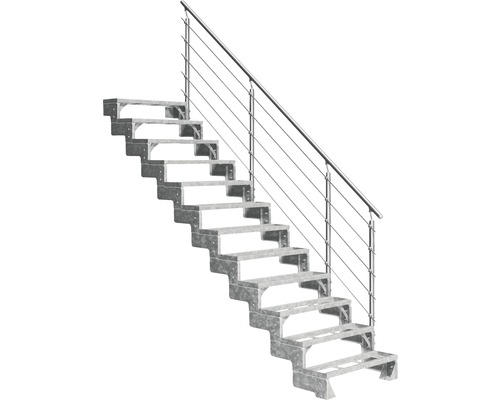 Scară de exterior laterală secundară Pertura Tallis 12 pași cu balustradă și mână curentă metalică Scară de exterior laterală secundară Pertura Tallis 12 pași cu balustradă și mână curentă metalică