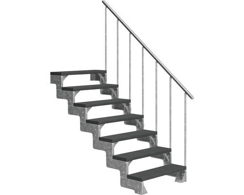 Scară de exterior laterală secundară Pertura Tallis 7 pași cu balustradă și mână curentă metalică Scară de exterior laterală secundară Pertura Tallis 7 pași cu balustradă și mână curentă metalică