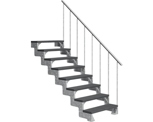 Scară de exterior laterală secundară Pertura Tallis 8 pași cu balustradă și mână curentă metalică Scară de exterior laterală secundară Pertura Tallis 8 pași cu balustradă și mână curentă metalică