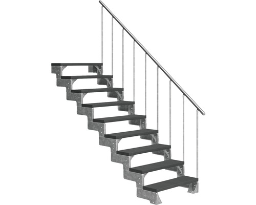 Scară de exterior laterală secundară Pertura Tallis 9 pași cu balustradă și mână curentă metalică Scară de exterior laterală secundară Pertura Tallis 9 pași cu balustradă și mână curentă metalică