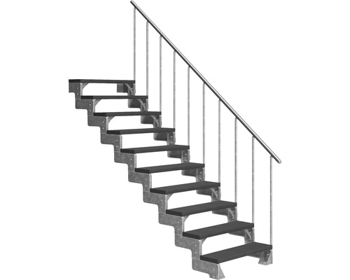 Scară de exterior laterală secundară Pertura Tallis 10 pași cu balustradă și mână curentă metalică Scară de exterior laterală secundară Pertura Tallis 10 pași cu balustradă și mână curentă metalică