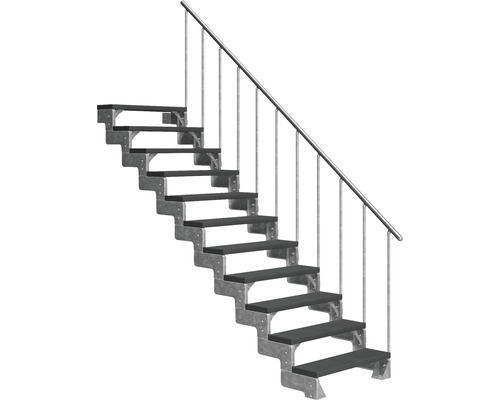 Scară de exterior laterală secundară Pertura Tallis 11 pași cu balustradă și mână curentă metalică Scară de exterior laterală secundară Pertura Tallis 11 pași cu balustradă și mână curentă metalică