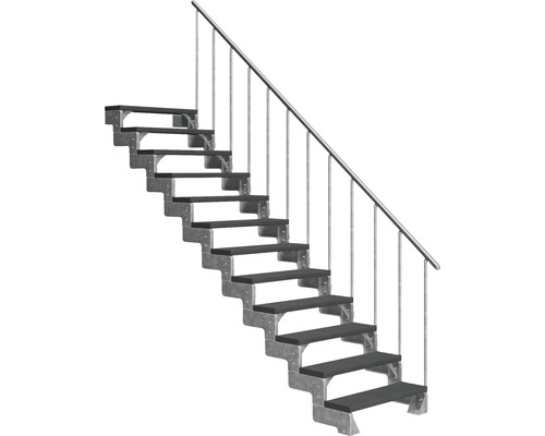 Scară de exterior laterală secundară Pertura Tallis 12 pași cu balustradă și mână curentă metalică Scară de exterior laterală secundară Pertura Tallis 12 pași cu balustradă și mână curentă metalică