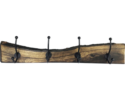 Cuier pentru mobilă cu 4 cârlige 90x500mm, lemn nuc/metal zincat