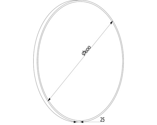 Desen tehnic al unui obiect rotund cu un diametru de 600 milimetri și o grosime de 25 milimetri.