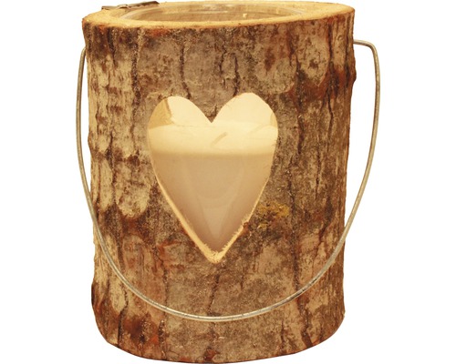 Candelă din lemn Ø 21 cm H 26 cm model inimă