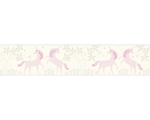 Bordură tapet cameră copii 36990-1 unicorni roz 5 m x 13 cm Bordură decorativă cu model de unicorn pentru camera copiilor