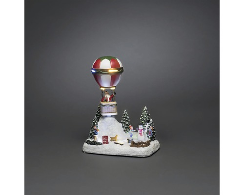 Decorațiune de Crăciun cu Moș Crăciun în balon cu aer cald și peisaj de iarnă