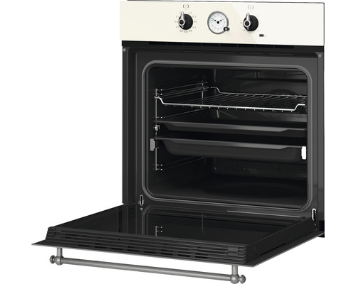 Cuptor încorporabil cu ușa deschisă, inclusiv grătar și tăvi de copt.