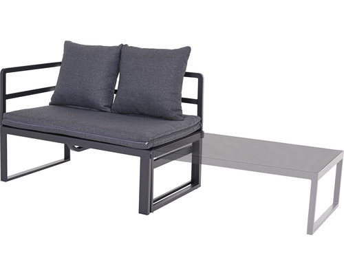 Bancă de grădină cu perne și masă