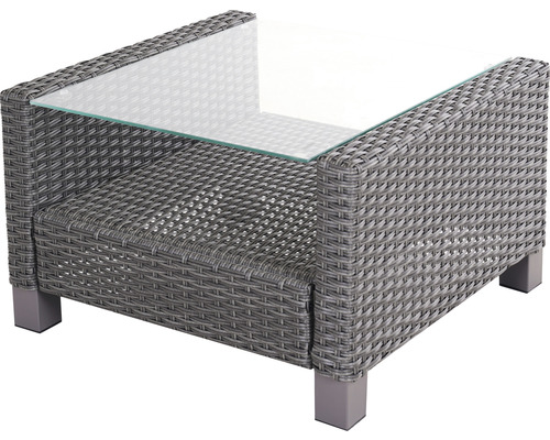 Fotoliu de grădină din poliratan cu blat de sticlă