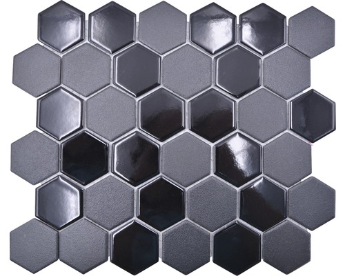 Mozaic piscină HX 09059 hexagon mix negru R10B 32,5x28,1 cm