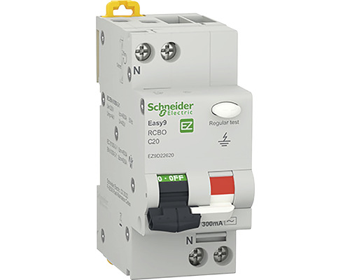 Întreruptor automat cu protecție diferențială Schneider Easy9 RCBO 1P+N 20A 4,5kA/300mA, curbă C Întreruptor automat cu protecție diferențială Schneider Easy9 RCBO 1P+N 20A 4,5kA/300mA, curbă C
