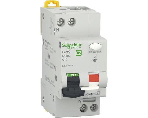 Întreruptor automat cu protecție diferențială Schneider Easy9 RCBO 1P+N 10A 4,5kA/30mA, curbă C