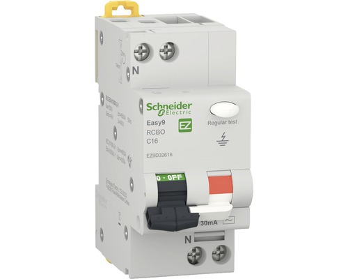 Întreruptor automat cu protecție diferențială Schneider Easy9 RCBO 1P+N 16A 4,5kA/30mA, curbă C