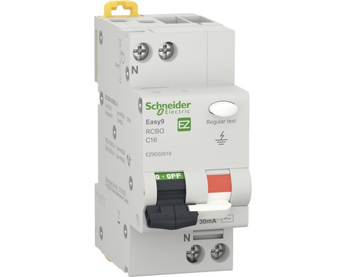 Întreruptor automat cu protecție diferențială Schneider Easy9 RCBO 1P+N 16A 4,5kA/30mA, curbă C-0