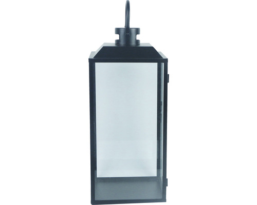 Felinar decorativ cu inserții de sticlă și mâner de transport.