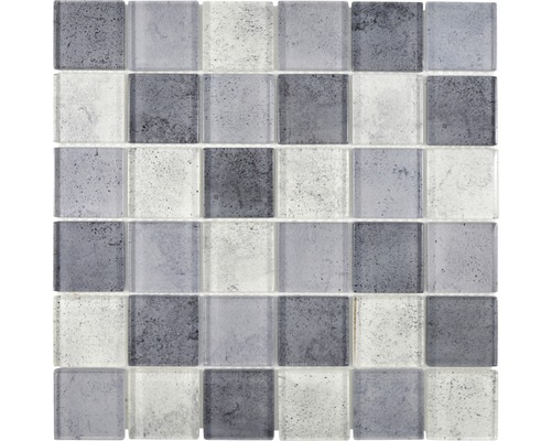 Mozaic XCM Moon 24 quadrat mix gri 29,8x29,8 cm Placă de mozaic din sticlă cu elemente pătrate