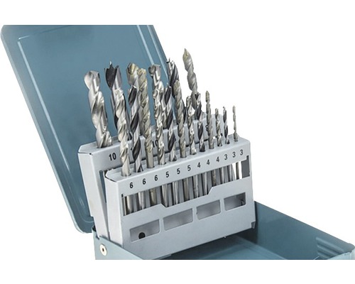 Set de burghie cu burghie pentru metal, burghie pentru lemn și cutie de depozitare