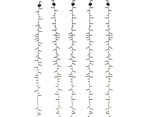 Cinci șiruri luminoase cu lămpi atârnate de cârlige