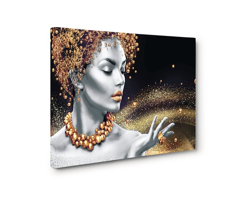 Pânză decorativă cu femeie, bijuterii și fundal negru