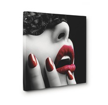 Tablou canvas cu o femeie cu ruj roșu și design de unghii