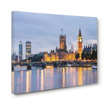 Imprimeu pe pânză cu o vedere nocturnă a Palatului Parlamentului și a Big Ben din Londra