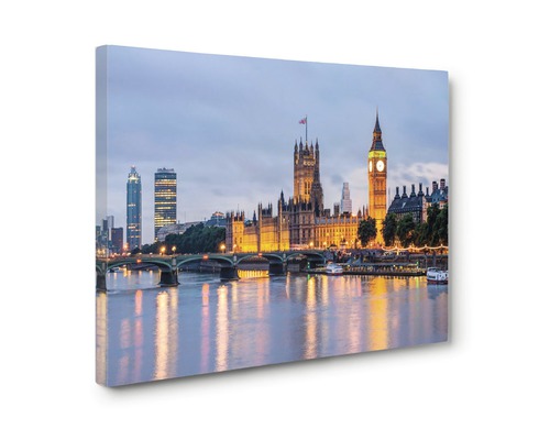Imprimeu pe pânză cu o vedere nocturnă a Palatului Parlamentului și a Big Ben din Londra