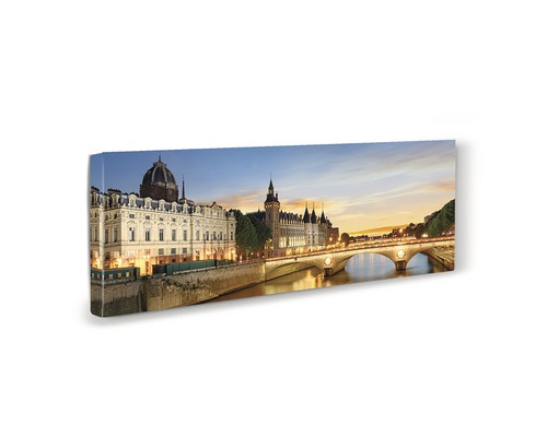 Tablou canvas cu o vedere de seară a Parisului cu pod