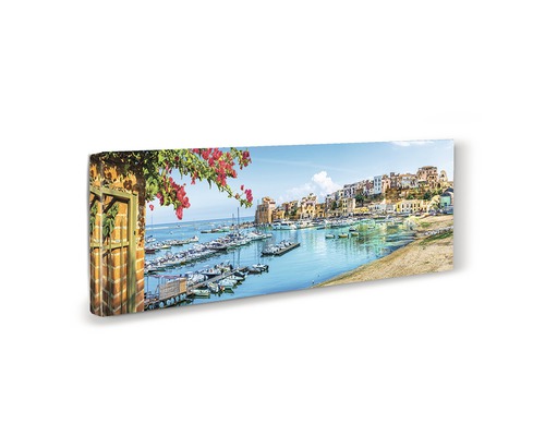 Tablou de perete cu vedere la port, bărci și oraș