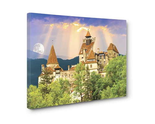 Tablou canvas cu un castel la răsărit și lună