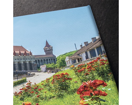 Tablou canvas cu vedere la castel și flori în prim-plan