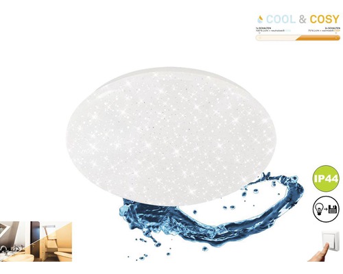 Plafonieră cu LED integrat Cool & Cosy 12W 1200 lumeni, pentru baie IP44, plastic alb