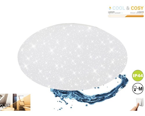 Plafonieră cu LED integrat Cool & Cosy 18W 1600 lumeni, pentru baie IP44, plastic alb