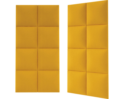 Două panouri fonoizolante galbene, fiecare constând din opt module pătrate