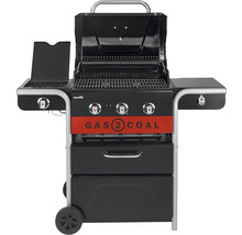 Grătar pe gaz și cărbune cu rafturi laterale și spațiu de depozitare