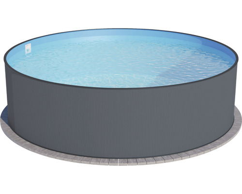 Piscină cu cadru metalic Set Planet Pool rotundă Ø 350 cm H 120 cm capacitate 10102 l gri inclus sistem de filtru, skimmer, skimmer, furtun de racord, scară și nisip de filtrare