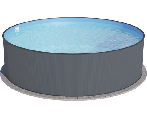 Piscină cu cadru metalic Set Planet Pool rotundă Ø 350 cm H 120 cm capacitate 10102 l gri inclus sistem de filtru, skimmer, furtun de racord, scară și nisip de filtrare