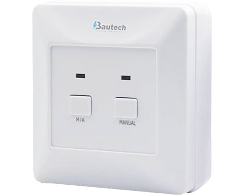 Logo Bautech. Termostat de cameră cu butoane de control manuale.