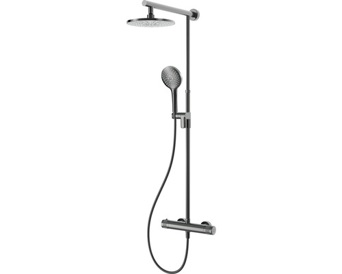 Sistem de duș cu termostat AVITAL Topino, duș fix Ø22,5 cm, pară duș 3 funcții, furtun duș 1,5m, grafit