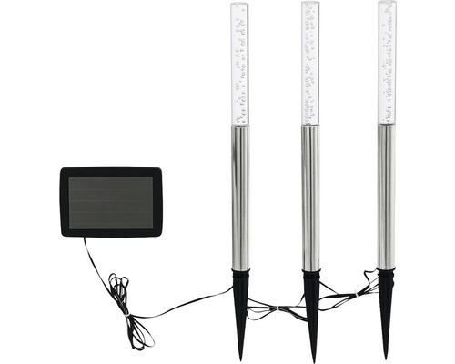 Set stâlpi solari cu LED Z_Solar lumină RGB 27cm, oțel inoxidabil, 3 bucăți Set de lămpi solare cu trei lămpi și panou solar pentru grădină