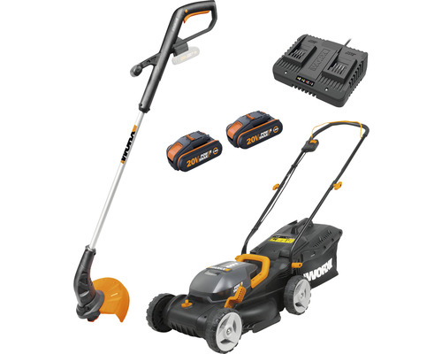 Set Mașină de tuns iarba cu acumulator Worx WG779E + trimmer Worx WG157E.9 20 V acumulatori și încărcător incluse