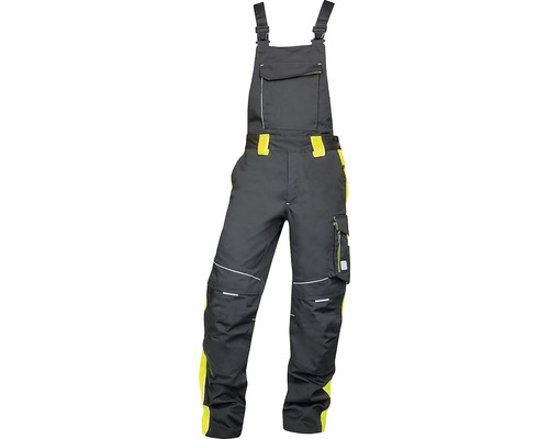 Pantaloni de lucru cu pieptar Ardon Neon din bumbac + poliester negru/galben, mărimea 46