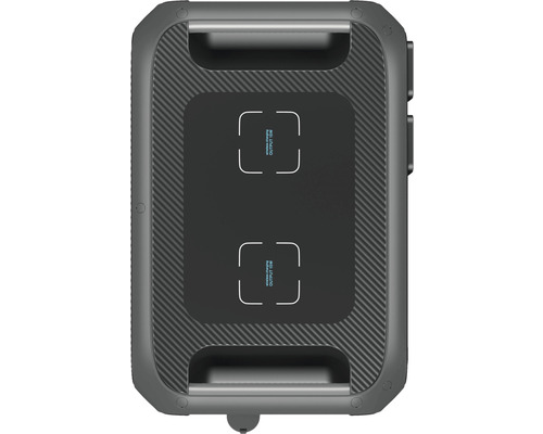 Vedere de sus a unei stații de alimentare cu două plăcuțe de încărcare wireless.