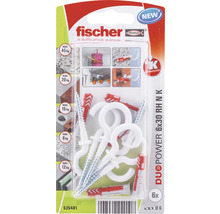 Dibluri plastic cu cârlig rotund alb Fischer DuoPower 6x30 mm, 6 bucăți-thumb-1