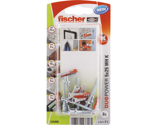 Dibluri Fischer DuoPower 5x25 cu șuruburi, 8 bucăți