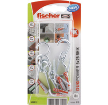 Dibluri Fischer DUOPOWER 5x25 cu cârlige, 8 bucăți, pentru fixare pe diferite suprafețe