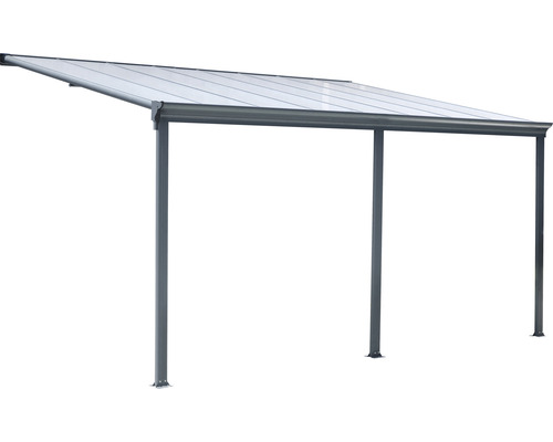 Acoperiș cu plăci de policarbonat și trei stâlpi de susținere