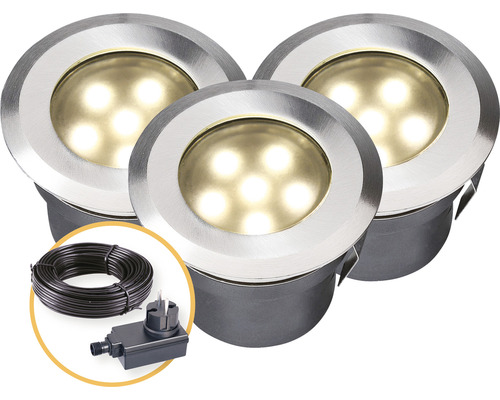 Set spoturi LED încastrate 1W 11 lumeni 70x42mm, pentru exterior IP67, 3 bucăți Trei spoturi LED încastrate cu cablu și ștecher